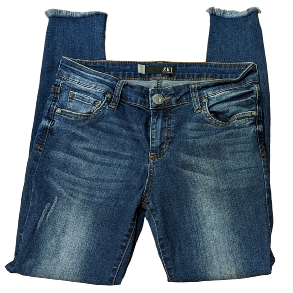 Kut from the Kloth Connie Ankle Skinny Raw Frayed High Low Hem Mid Rise Jeans - Picture 2 of 9